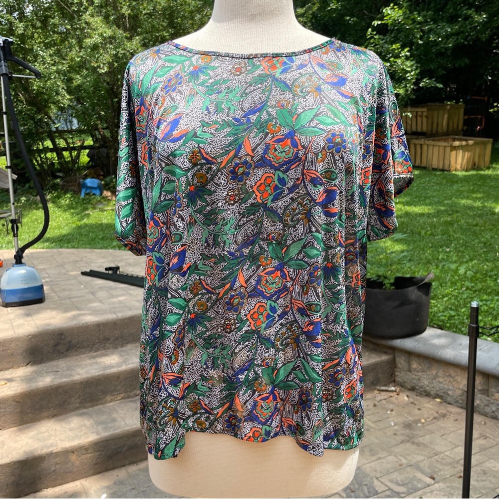 Vintage R & J Boxy Printed Top Bright Floral Fits XS - M